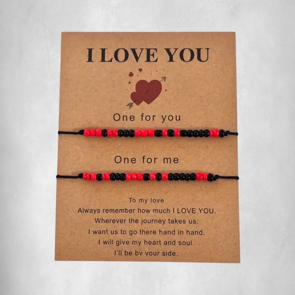 Black & Red Couple Beaded Bracelets